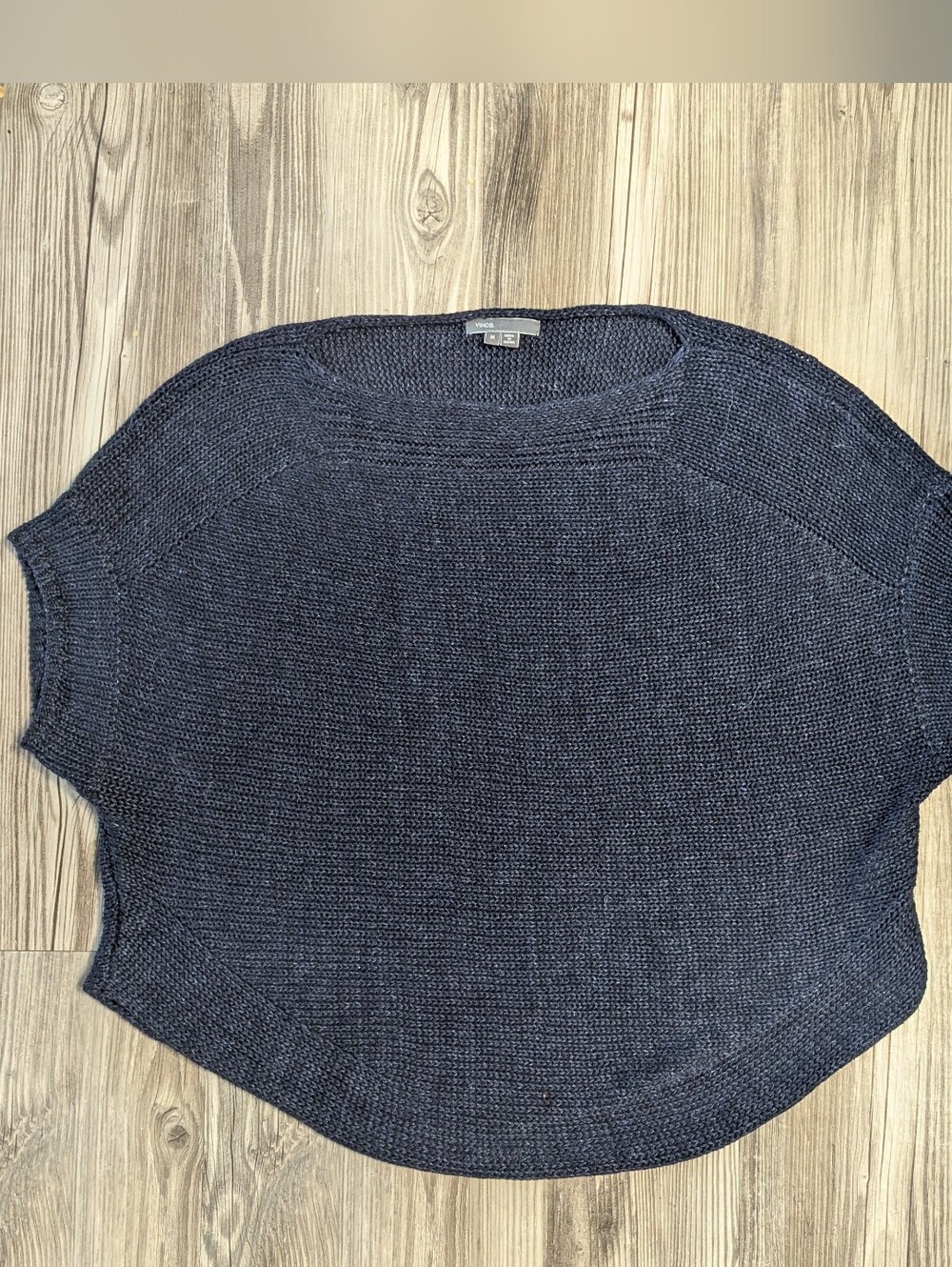Vince Navy Crewneck Boxy Knit Short-Sleeve Blouse